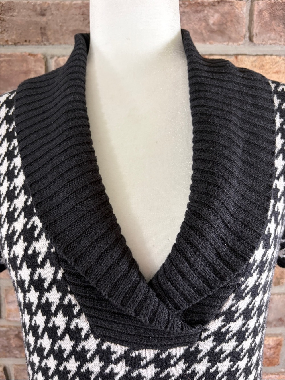 STYLE & CO. Black & White Houndstooth Sweater Dress with Shawl Collar - Picture 4 of 11